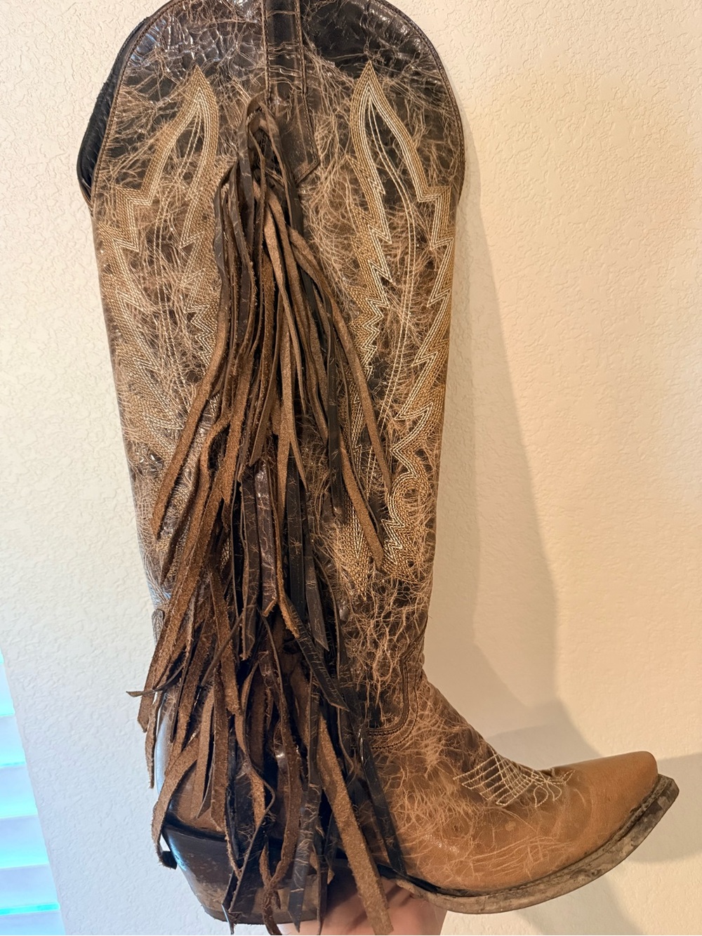 Real Genuine Leather Fringed Western Cowgirl Boots